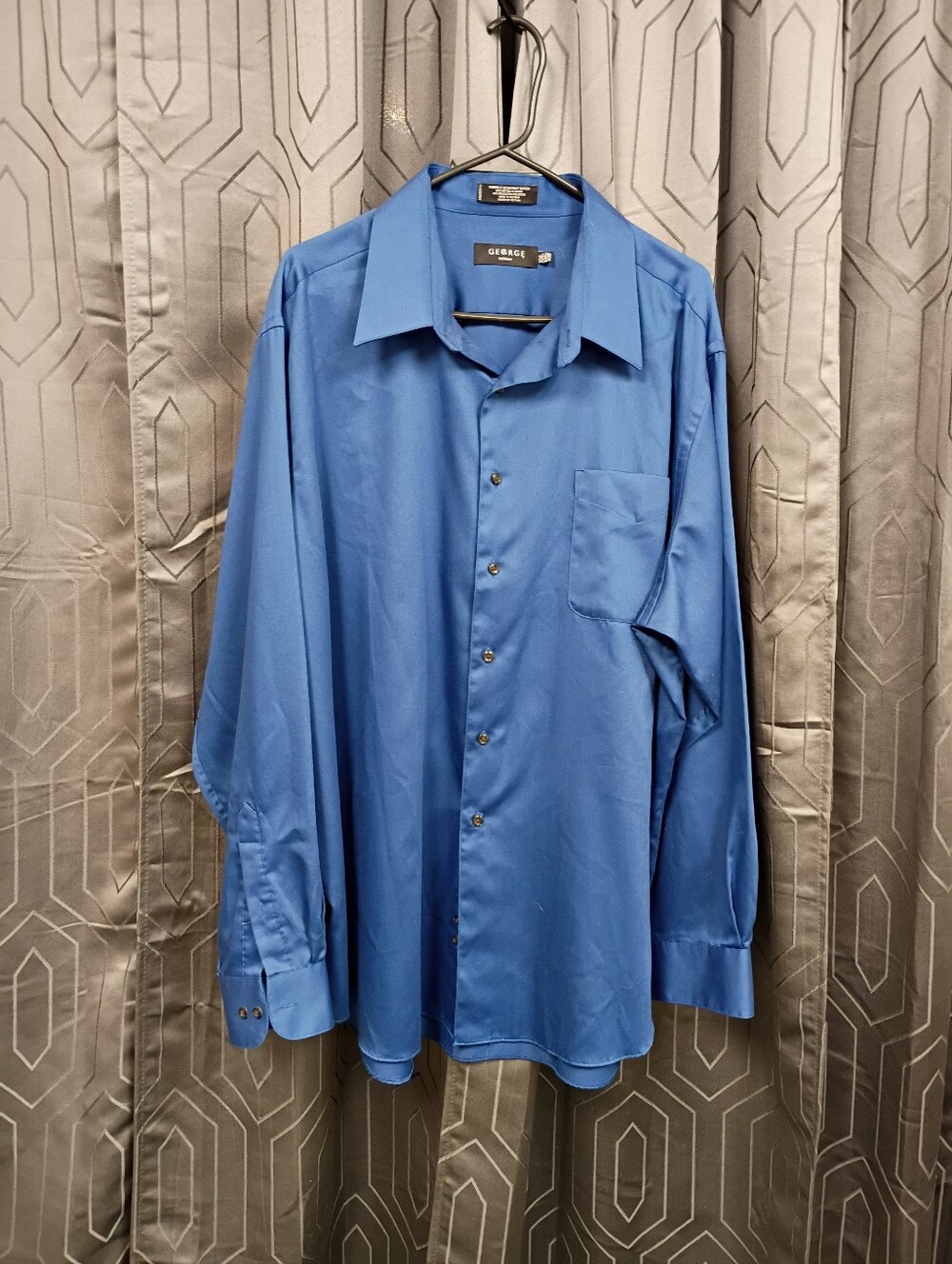 George Men's Blue Long sleeve, Wrinkle Resistant Sateen Dress Shirt Size XXL